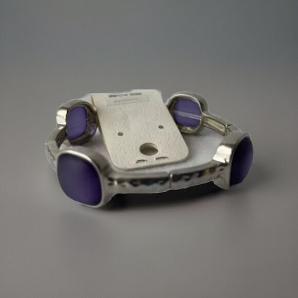 JL Designs Purple Silvertone Stretch Bracelet Rectangle Bangle Costume Jewelry - Picture 12 of 12